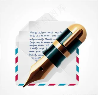 钢笔写字信件信封笔卡通设计图片
