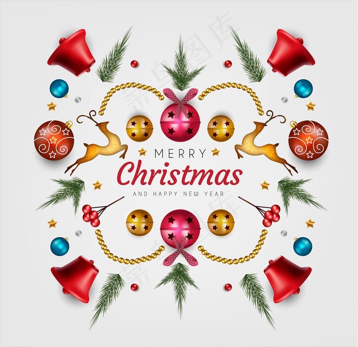 圣诞节 铃铛 鹿 圣诞树 礼花图片