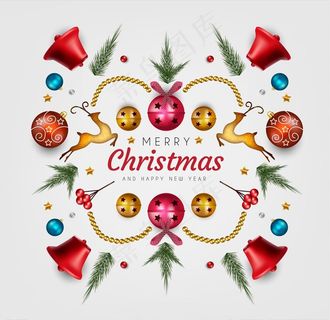 圣诞节 铃铛 鹿 圣诞树 礼花图片