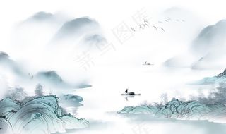 山水国风古风背景海报素材图片
