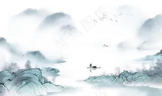 山水国风古风背景海报素材图片