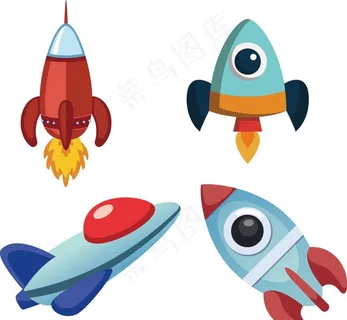 手绘彩绘火箭宇宙太空插画素材图片