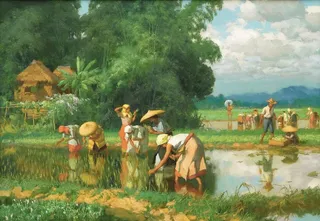 油画 农民 插画 丰收 插秧图片