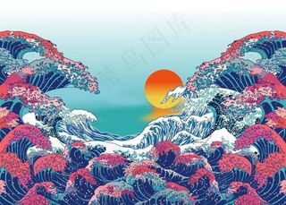 手绘海浪风景图片