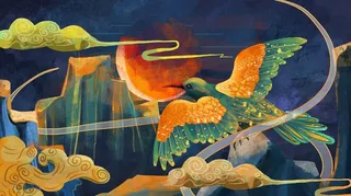 重彩仙鹤插画图片