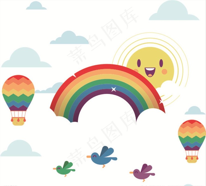手绘七彩彩虹矢量素材图片