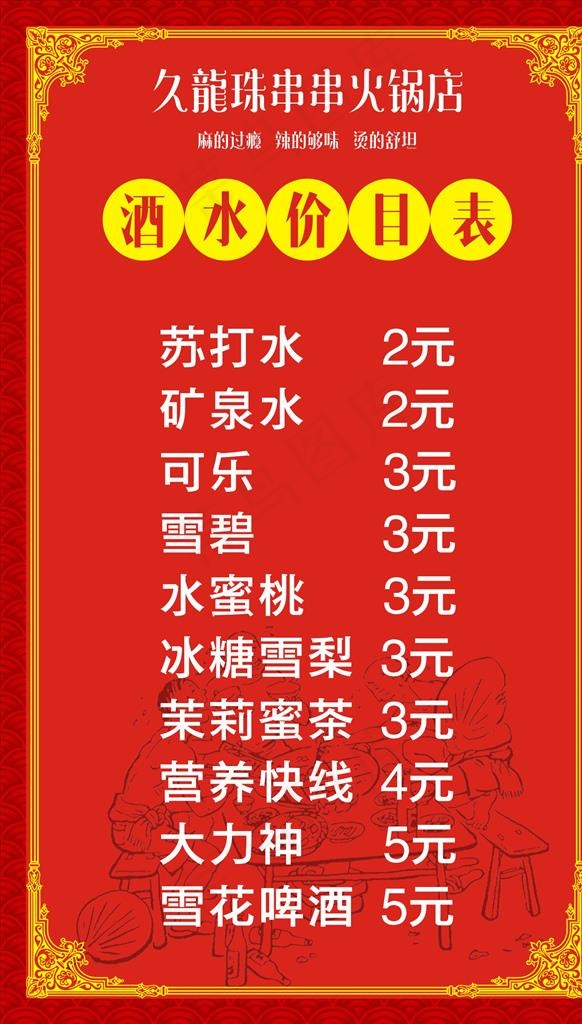 酒水价目表图片cdr矢量模版下载