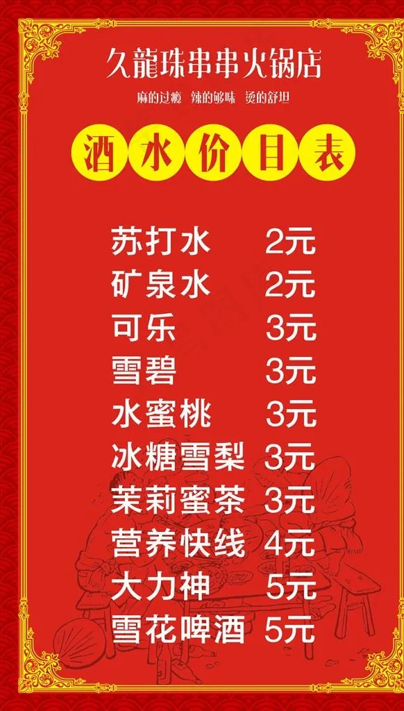 酒水价目表图片cdr矢量模版下载