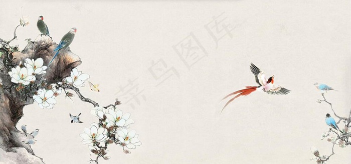 工笔画背景图片(7087X3543(DPI:150))psd模版下载