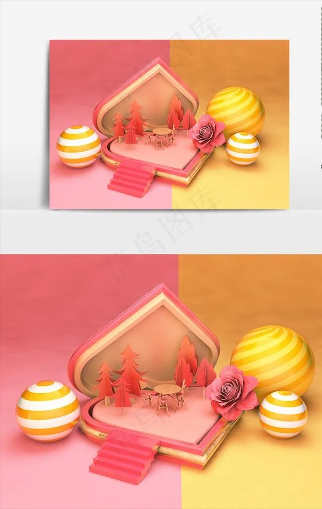 浪漫露天咖啡厅场景模型图片