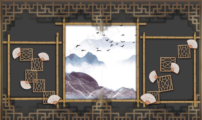 新中式背景墙图片(9071X5669(DPI:72))psd模版下载