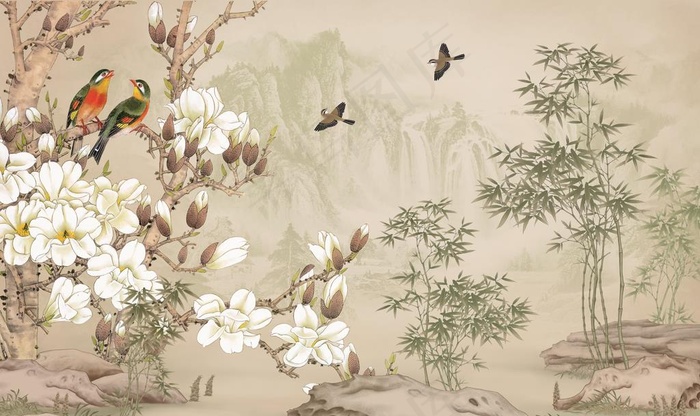 玉兰花山水图片(9071X5669(DPI:72))psd模版下载