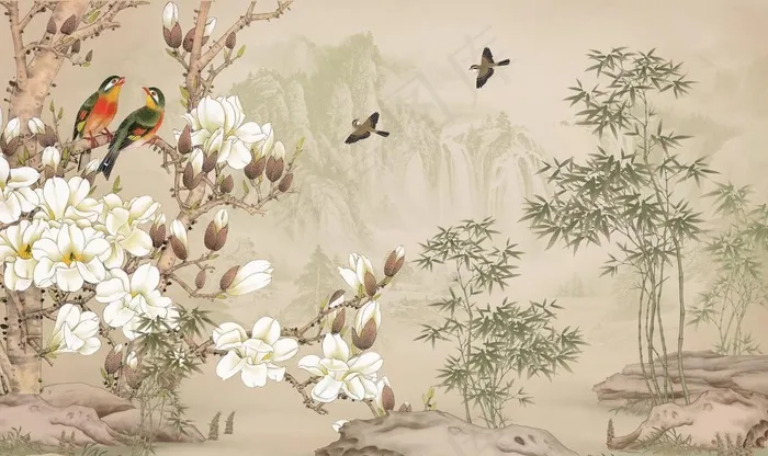 玉兰花山水图片(9071X5669(DPI:72))psd模版下载