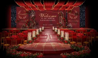 红色水彩婚礼图片