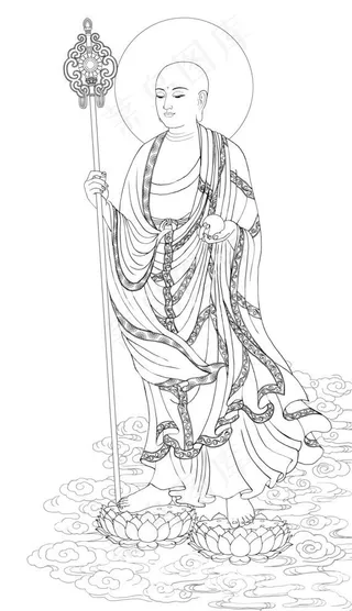 地藏菩萨像立像线描（精细版）图片