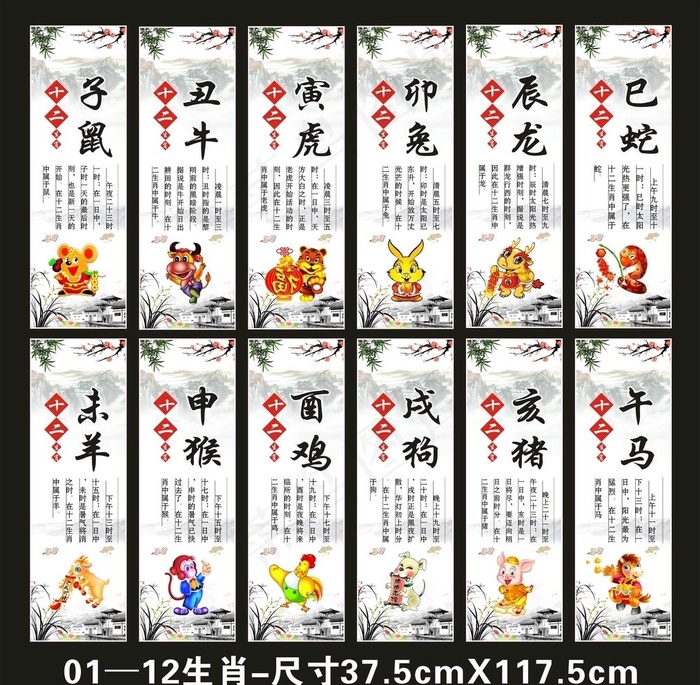 12生肖文化展板十二生肖图片(210X297)cdr矢量模版下载