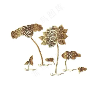 金色荷花插画图片