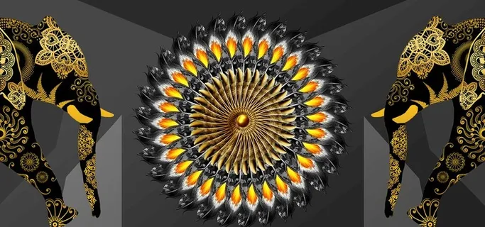 北欧烁金艺术轻奢曼陀罗大象创意图片