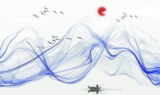 新中式抽象水墨唯美山水背景墙图片