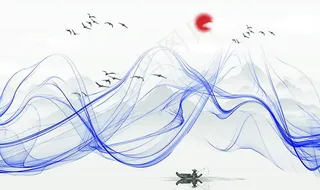 新中式抽象水墨唯美山水背景墙图片