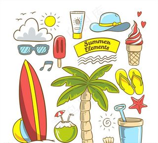 彩绘夏季沙滩度假元素图片