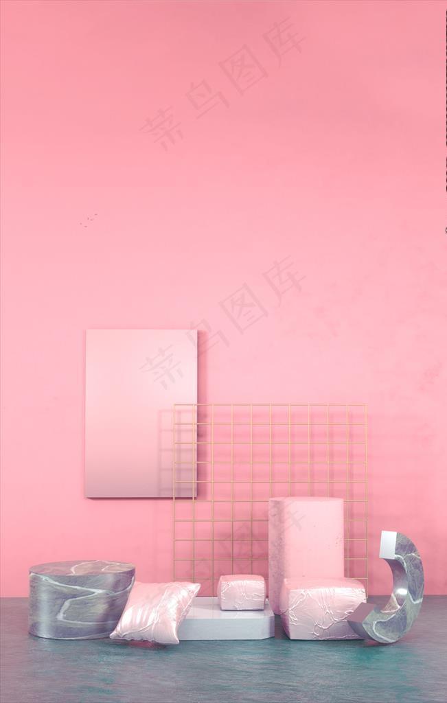 粉色几何场景模型图片(2835X4252(DPI:120))psd模版下载