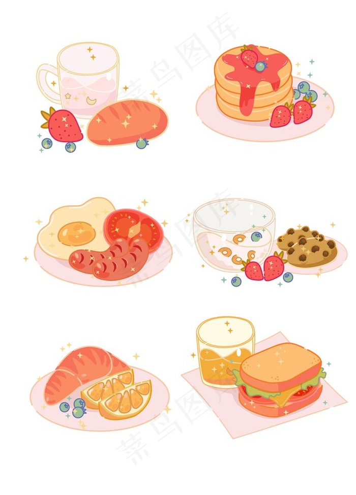 早餐食物面包鸡蛋矢量AI元素图片