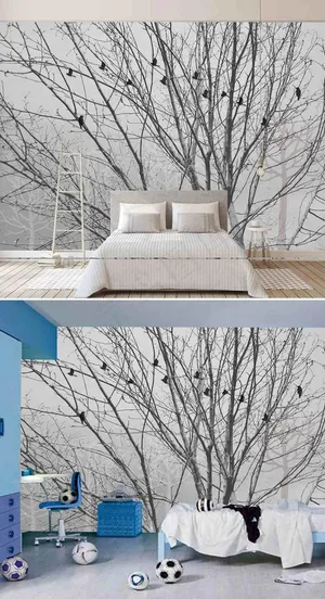 北欧简约抽象树木电视背景墙图片