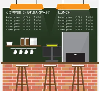 扁平化咖啡馆内部设计矢量素材图片