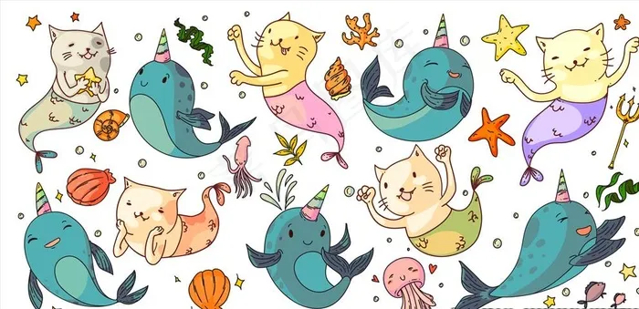 海洋生物图片ai矢量模版下载