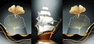 新中式手绘鎏金银杏树叶子装饰画图片