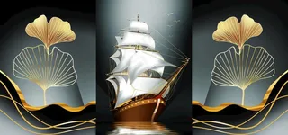 新中式手绘鎏金银杏树叶子装饰画图片