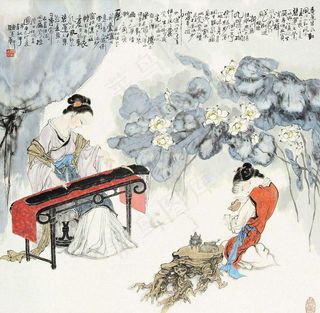 莺莺操琴图图片