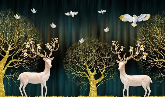麋鹿背景墙图片 麋鹿背景墙图片