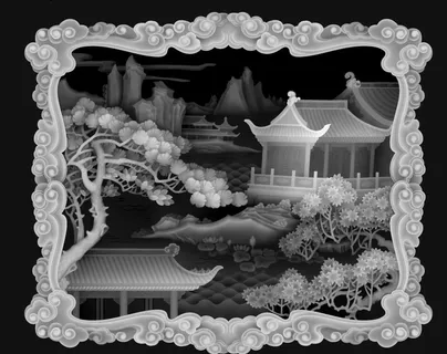 灰度图 雕花 精雕 花鸟 山水图片