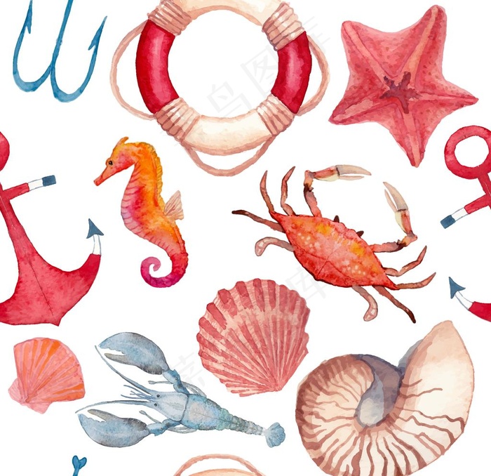 海鲜水彩插画图案图片eps,ai矢量模版下载