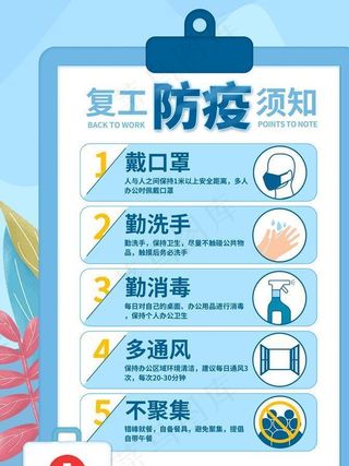 创简约企业复工防疫指南防护宣传图片