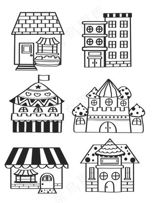 可爱卡通线描风房子系列套图素材图片