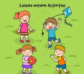 4款可爱户外玩耍的儿童矢量图图片
