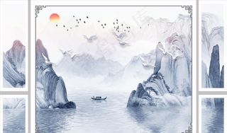 水墨山水背景墙图片