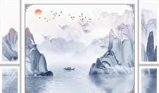 水墨山水背景墙图片