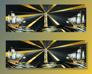 新中式灯塔帆船丝绸飘带装饰画图片