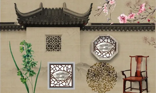 古风民国风工笔画素材图片