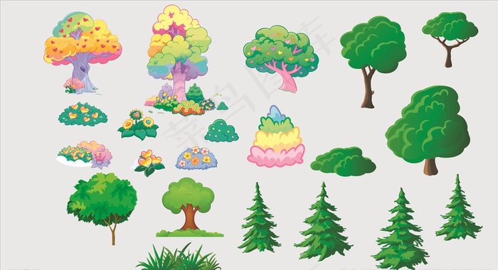 彩色树花矢量图图片cdr矢量模版下载