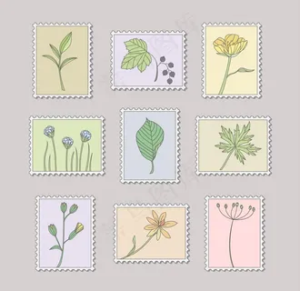 手绘植物邮票集图片