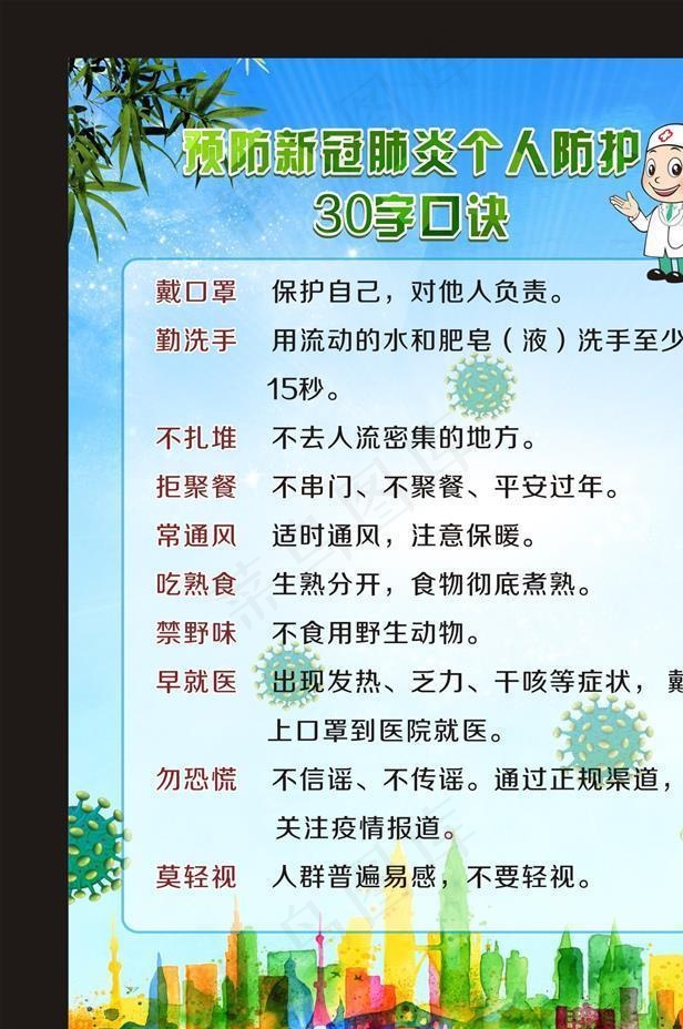 新冠肺炎疫情个人防护口诀图片(600X900)cdr矢量模版下载