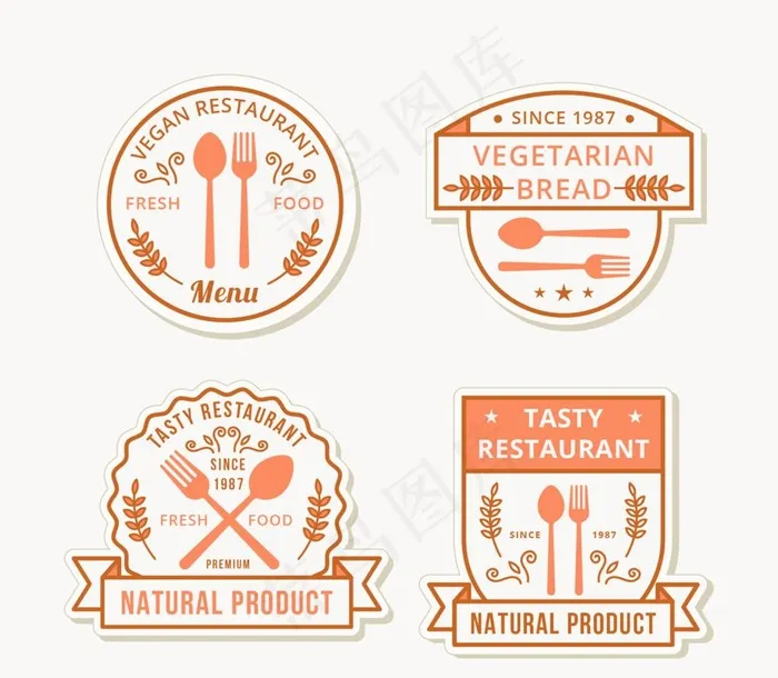 4款创意餐厅标签矢量素材图片ai矢量模版下载