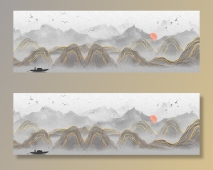 山水复古传统水墨水彩背景素材图片