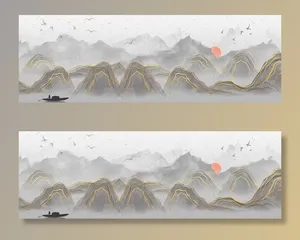 山水复古传统水墨水彩背景素材图片