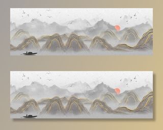 山水复古传统水墨水彩背景素材图片